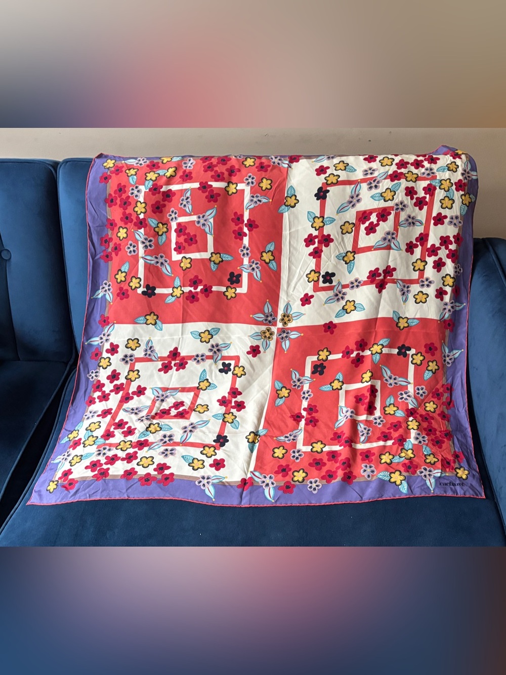 Cacharel 100% Silk Square Scarf Romantic Floral Square Design